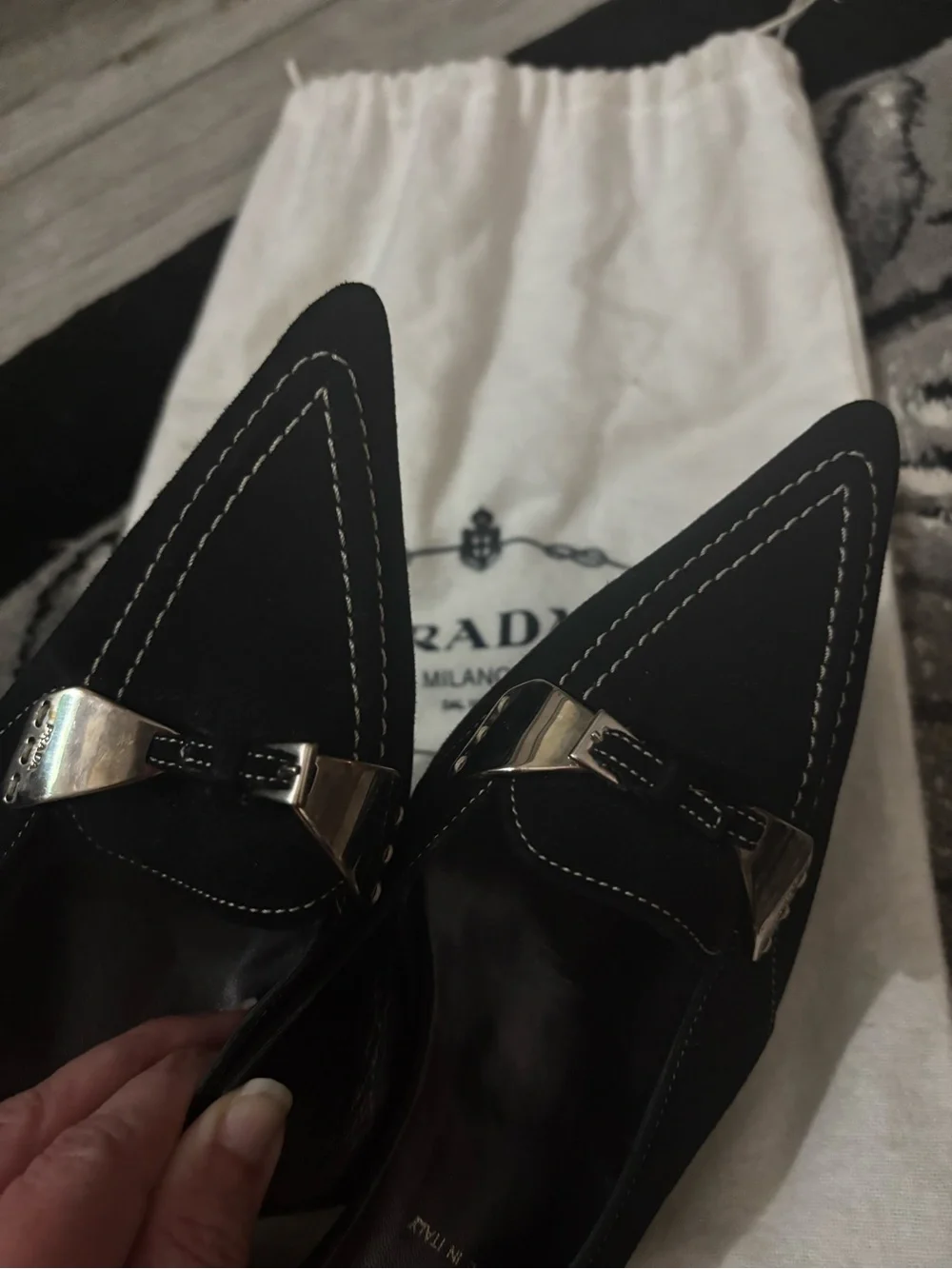 Vintage Prada Black Slingback Kitten Heels Contrast Stitch IT 38 - Picture 7 of 14